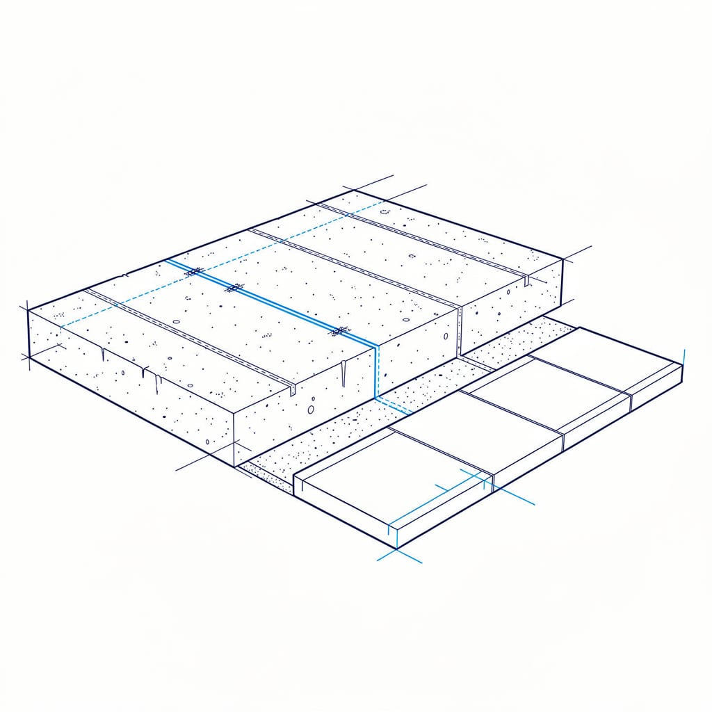 Line illustration of a concrete slab and sidewalk with control joints